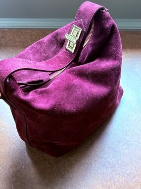 Plum Suede Slouch Crossbody Bag